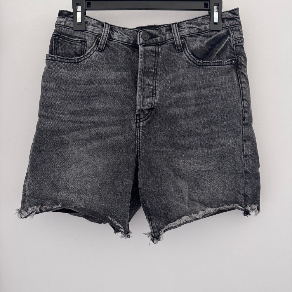 Earnest Sewn New York Black High Waisted Raw Hem Denim Shorts Size 28